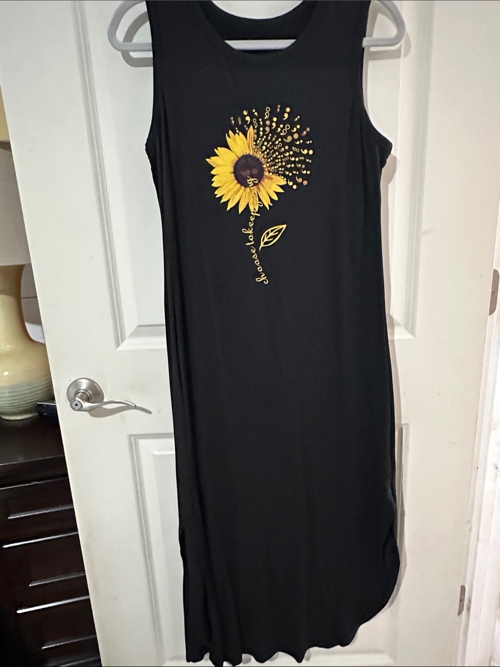 Source Unknown Black Maxi Dress with Yellow Sunflower Graphic